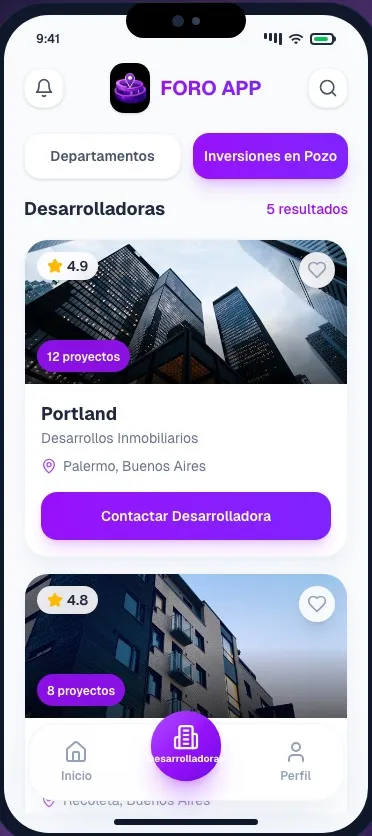 ForoApp — app móvil de inversiones inmobiliarias en pozo